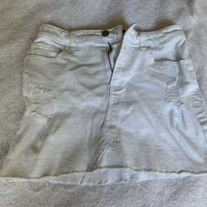 distressed white jean skirt